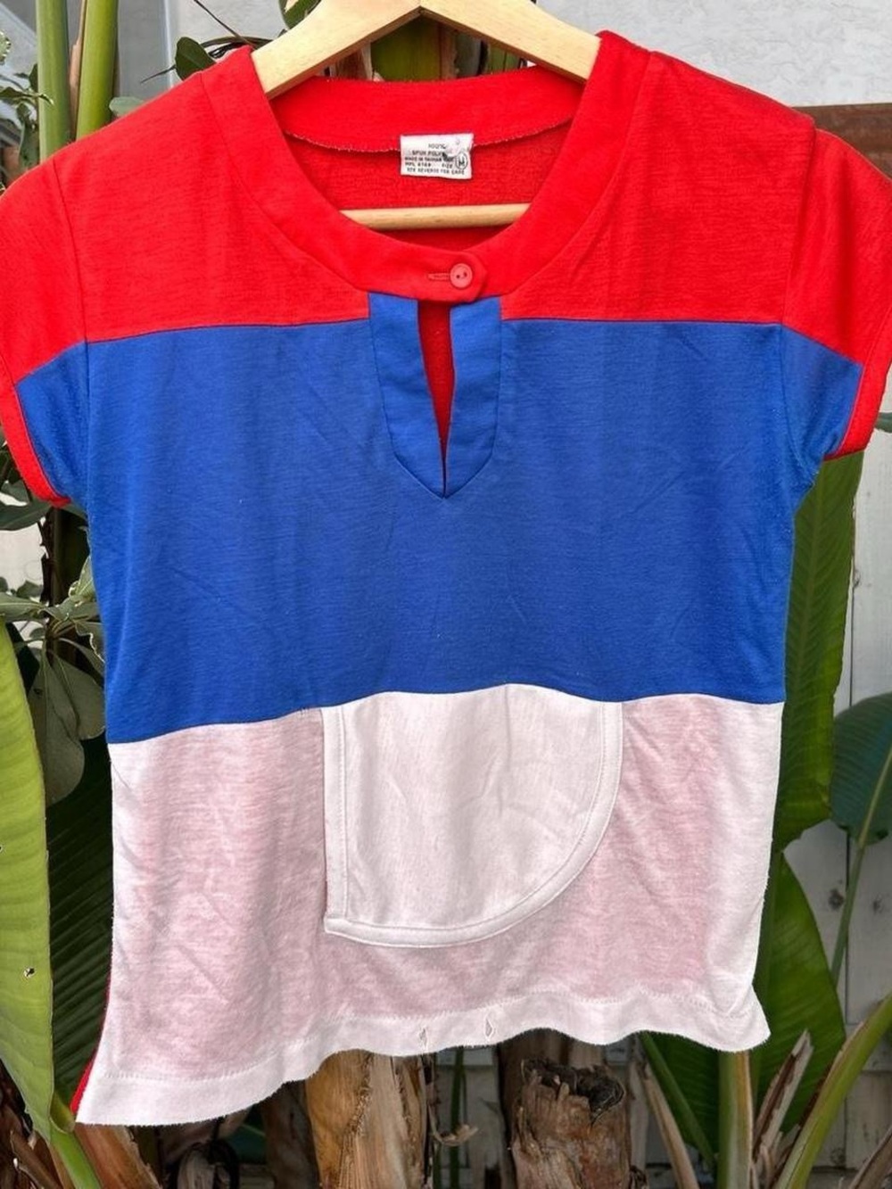 Vintage 1970s Red Blue White Colorblock Top Women’s M
